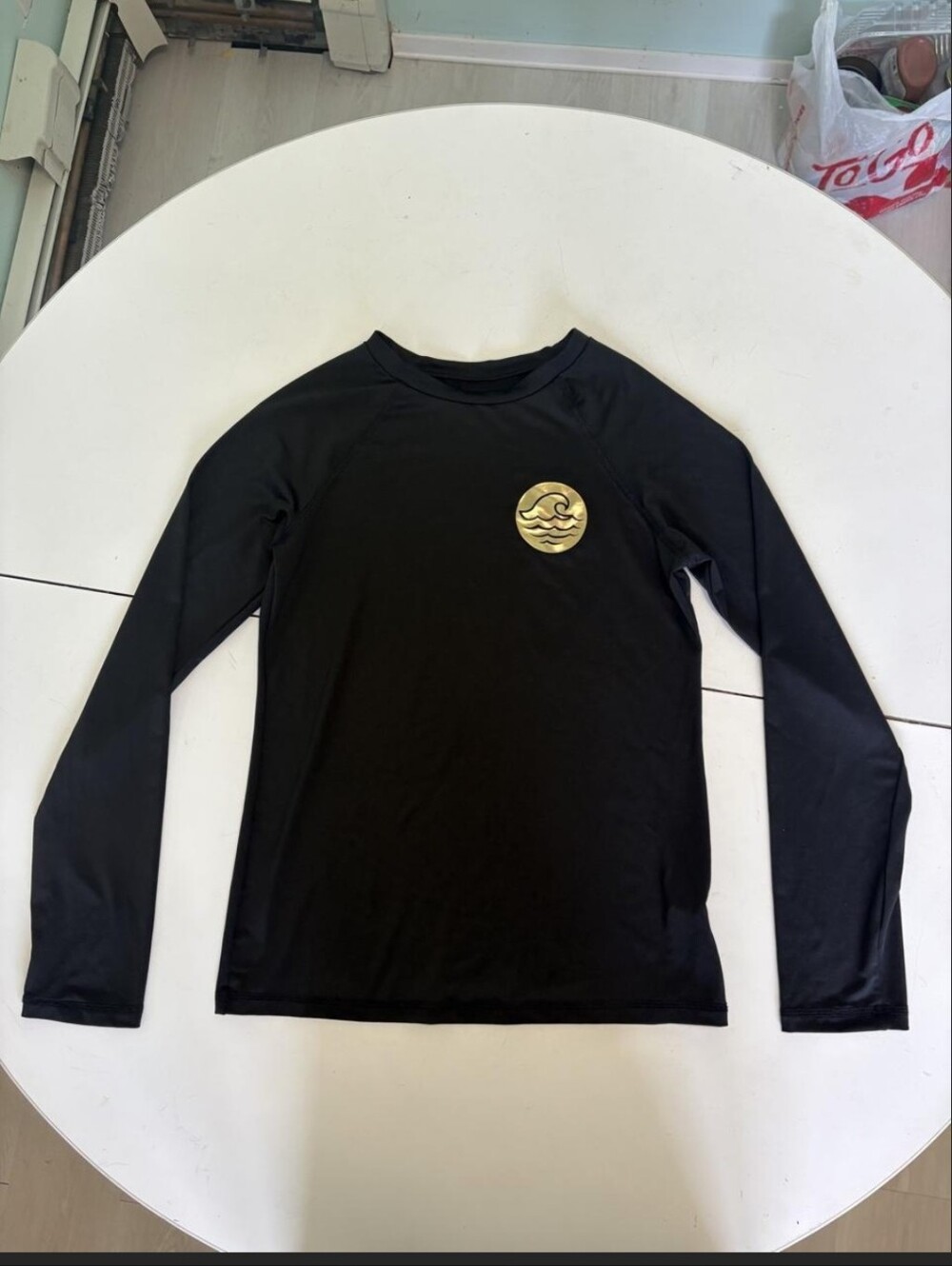 Art Class Surf Shirt Black Long Sleeve Surf Shirt w/ Gold Circular Wave Logo
